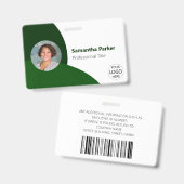 緑のパーソナライズされた写真、ロゴ、バーコード従業員 バッジ (正面＆裏面)