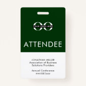 緑のパーソナライズされた出席者カスタムのロゴ文字 バッジ (正面)