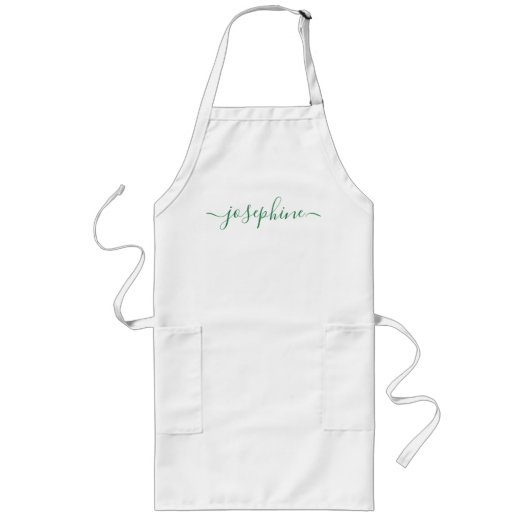 緑のパーソナライズされた台本名大人エプロン ロングエプロン (正面)