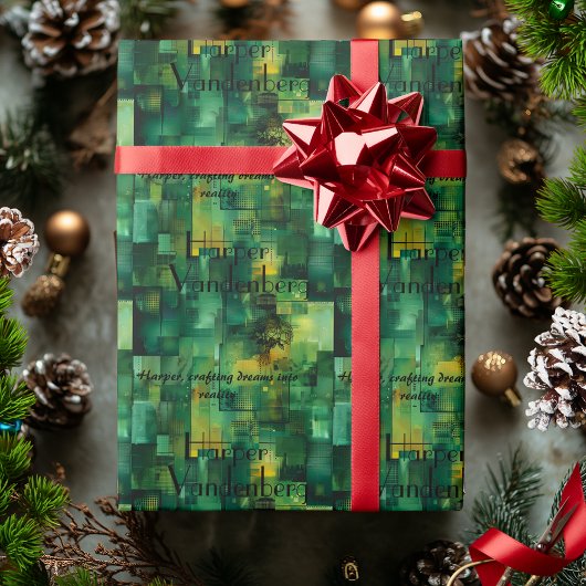 緑のパーソナライズされた幾何学的抽象芸術ギフトラップ ラッピングペーパー