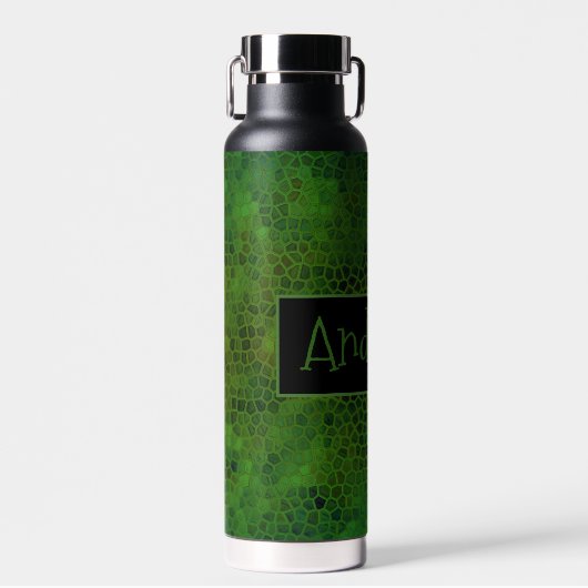 緑のパーソナライズされた恐竜の隠れ家 ウォーターボトル (正面)