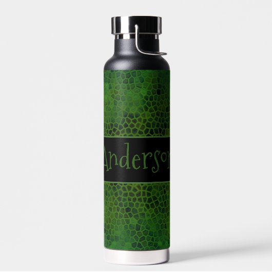 緑のパーソナライズされた恐竜の隠れ家 ウォーターボトル (左面)