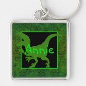 緑のパーソナライズされた恐竜の隠れ家 キーホルダー (正面)
