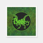 緑のパーソナライズされた恐竜の隠れ家 スタンダードカクテルナプキン (正面)