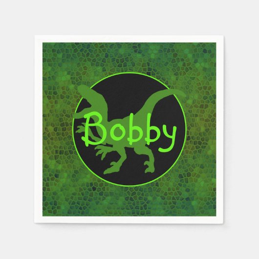 緑のパーソナライズされた恐竜の隠れ家 スタンダードカクテルナプキン (正面)