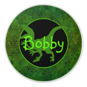 緑のパーソナライズされた恐竜の隠れ家 セラミックノブ (正面)