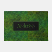 緑のパーソナライズされた恐竜の隠れ家 ドアマット (正面)