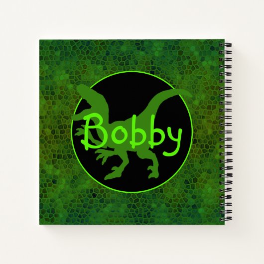 緑のパーソナライズされた恐竜の隠れ家 ノートブック (裏面)