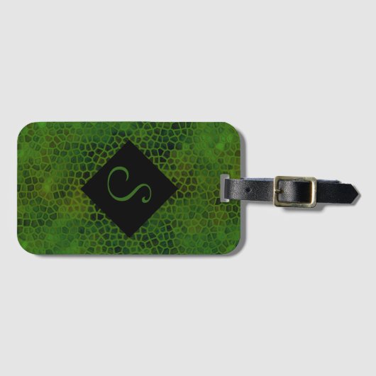 緑のパーソナライズされた恐竜の隠れ家 ラゲッジタグ (正面横)