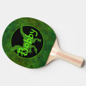 緑のパーソナライズされた恐竜の隠れ家 卓球ラケット (横)