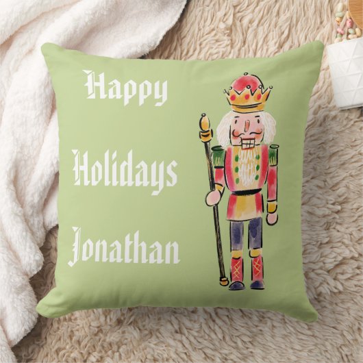 緑のパーソナライズされた背景クリスマスのナツクラッカー クッション (ブランケット)