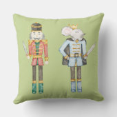 緑のパーソナライズされた背景クリスマスのナツクラッカー クッション (裏面)
