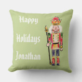 緑のパーソナライズされた背景クリスマスのナツクラッカー クッション (正面)