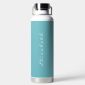 緑のパーソナライズされた青の一時停止の息を吐き出す ウォーターボトル (背面)