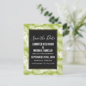 緑のパーム葉の雨の森のパターン日付を保存 ポストカード (スタンド正面)