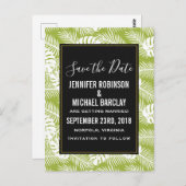 緑のパーム葉の雨の森のパターン日付を保存 ポストカード (正面/裏面)