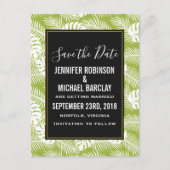 緑のパーム葉の雨の森のパターン日付を保存 ポストカード (正面)