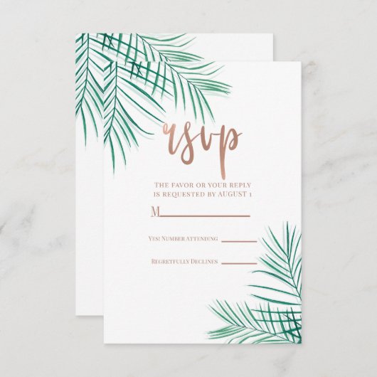 緑のパーム離れのトロピカルエレガントリプライRSVP 出欠カード (正面/裏面)