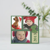 緑のヒイラギの果実の挨拶のクリスマスの写真のトリオ シーズンカード (スタンド正面)