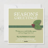 緑のヒイラギの果実の挨拶のクリスマスの写真のトリオ シーズンカード (裏面)