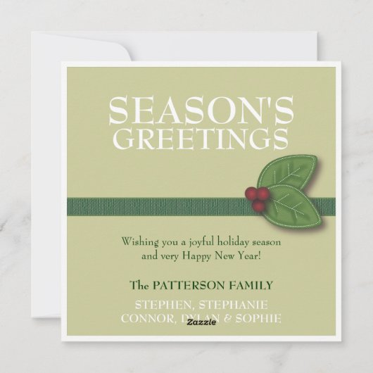 緑のヒイラギの果実の挨拶のクリスマスの写真のトリオ シーズンカード (裏面)