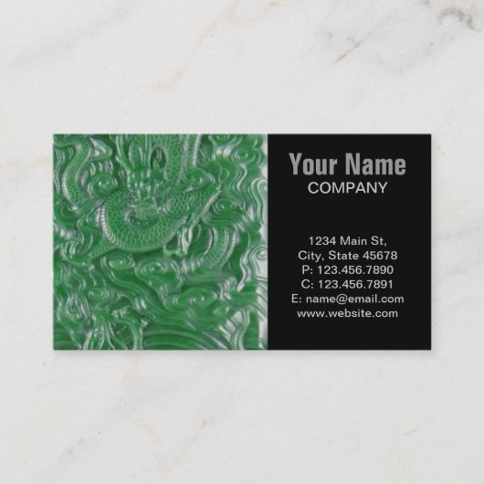 緑のヒスイの中国のなドラゴンの彫刻 名刺 (正面)