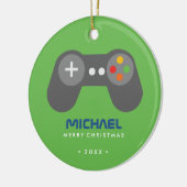 緑のビデオゲームコントローラ子供のクリスマス セラミックオーナメント (左)