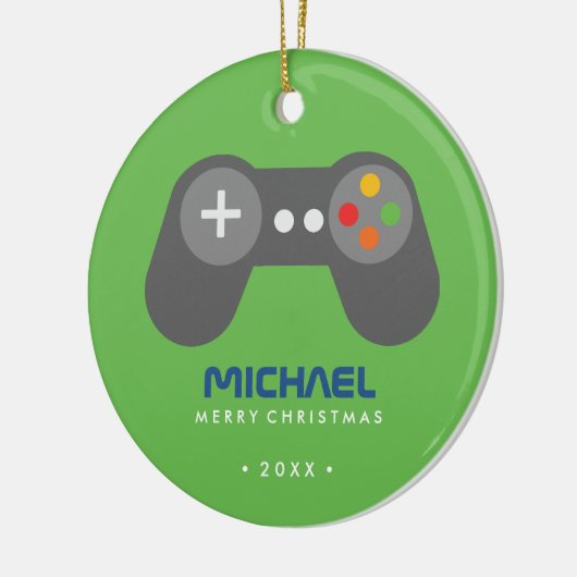 緑のビデオゲームコントローラ子供のクリスマス セラミックオーナメント (左)