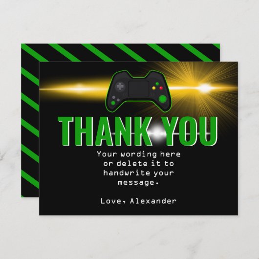 緑のビデオゲームパーティーサンキューカード サンキューカード (正面/裏面)