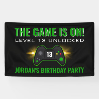 緑のビデオゲーム誕生日バナー 横断幕