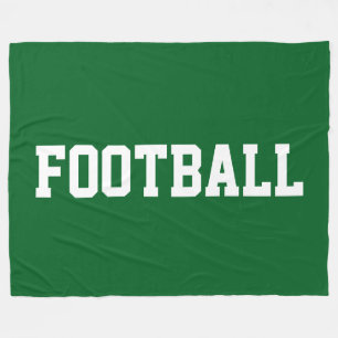 緑のビビッドなバックに白文字でFOOTBALLと書かれたスポーツ風デザイン フリースブランケット
