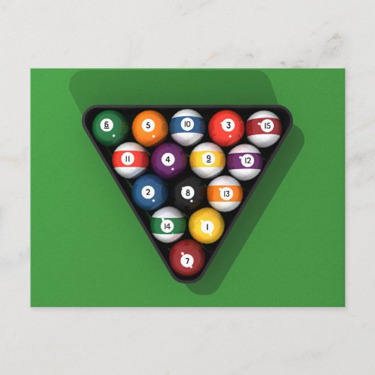 緑のビリヤード感じ台のプールボール: ポストカード (正面)