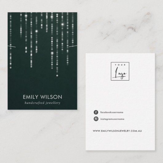 緑のビロードの明かりの紐ネックレスバンドディスプレイ  名刺 (正面/裏面)