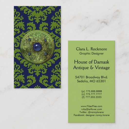 緑のビロード、円形浮彫りおよび濃紺を切って下さい 名刺 (正面/裏面)