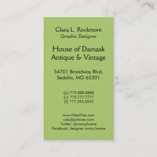 緑のビロード、円形浮彫りおよび濃紺を切って下さい 名刺 (裏面)