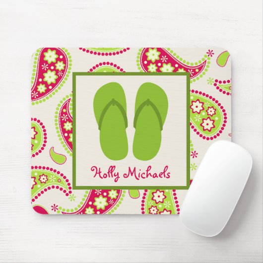 緑のビーチサンダル/ピンクおよび緑のペイズリーのマウスパッド マウスパッド (マウス)