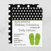 緑のビーチサンダル/水玉模様の誕生会 招待状 (正面/裏面)