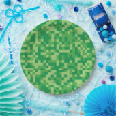 緑のピクセル化されたビデオゲーム誕生日パーティー ペーパープレート (パーティー)