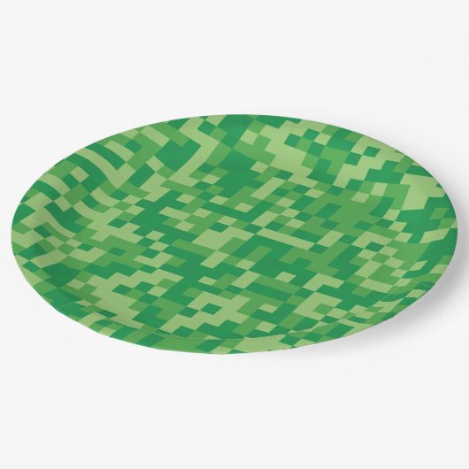 緑のピクセル化されたビデオゲーム誕生日パーティー ペーパープレート (アングル)