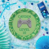 緑のピクセル化レベル上のビデオゲーム誕生日パーティー ペーパープレート (パーティー)