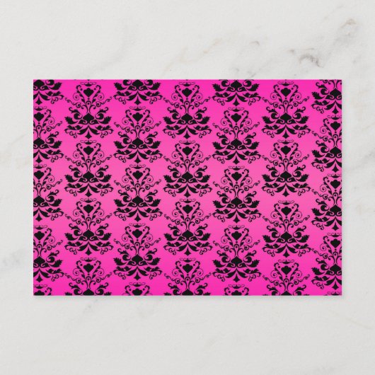 緑のピンクおよび黒いダマスク織の結婚披露宴カード エンクロージャーカード (裏面)