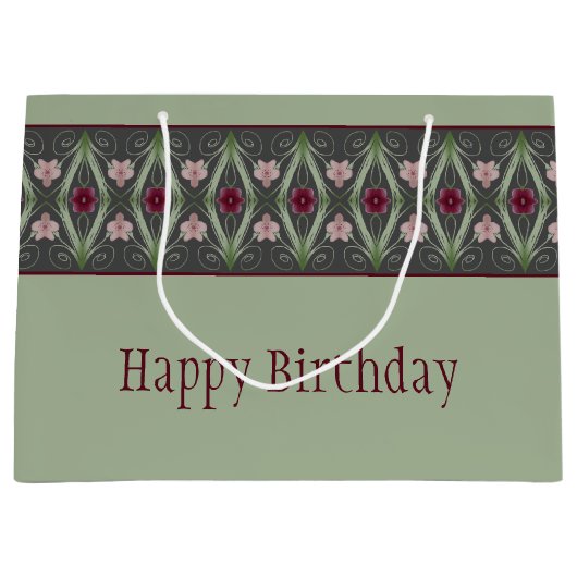 緑のピンクとグレー ラージペーパーバッグ (正面)