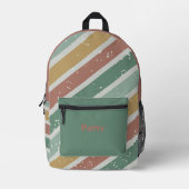 緑のピンクと金ゴールドの対角ストライプ線 プリントバックパック (正面)