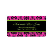 緑のピンクと黒のダマスクのアドエレガントレス ラベル (正面)