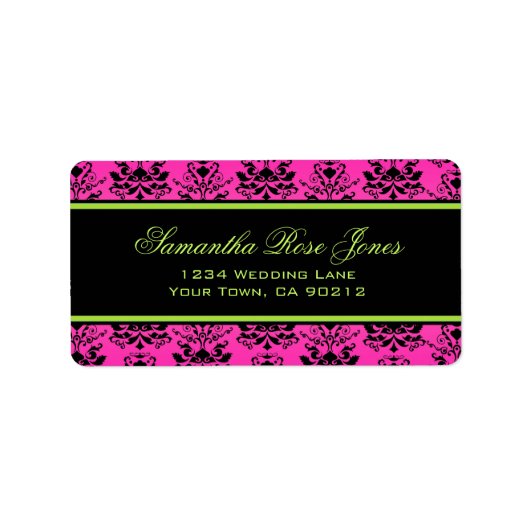 緑のピンクと黒のダマスクのアドエレガントレス ラベル (正面)