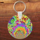 緑のピンクのひまわり畑抽象芸術水色 キーホルダー (正面)