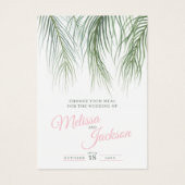 緑のピンクのトロピカル結婚パームの食事の選択カード (正面)