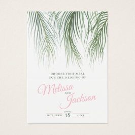 緑のピンクのトロピカル結婚パームの食事の選択カード
