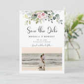 緑のピンクのバラが日付カードを保存 招待状 (スタンド正面)