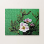 緑のピンクのバラの花エレガント。 ジグソーパズル (横)